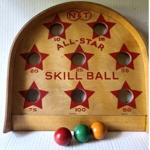 Vintage Newton & Thompson Wood All Star Skill Ball with Original Box and 3 balls